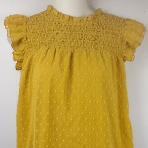 Yellow Smocked Ruffle Sleeve Top
